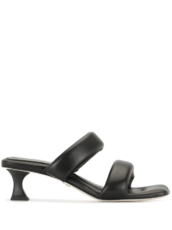 black puffy sandals