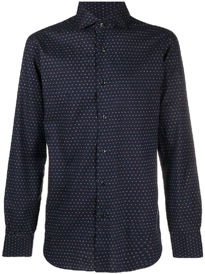 Shop Barba Micro-print Spread Collar Shirt In Blue