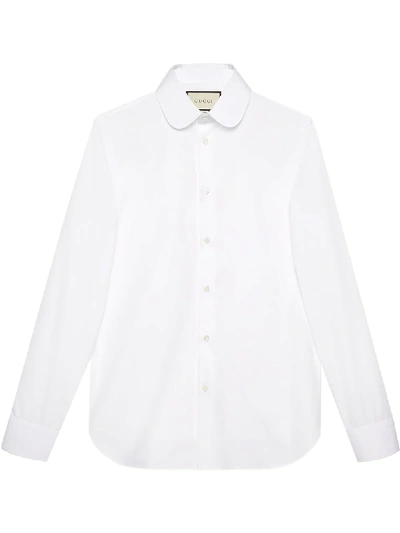 Shop Gucci Round-collar Cotton Shirt In White