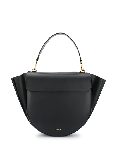 Shop Wandler Curved Leather Tote In Black