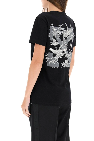 Shop Off-white Arrows Birds Embroidered T-shirt In Black,silver
