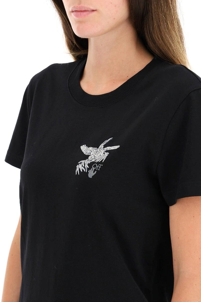 Shop Off-white Arrows Birds Embroidered T-shirt In Black,silver