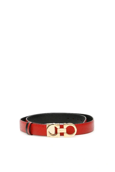 Shop Ferragamo Reversible Double Gancio Belt In Red,black