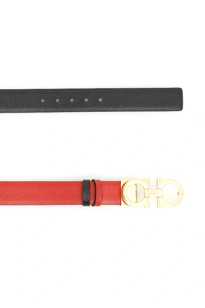 Shop Ferragamo Reversible Double Gancio Belt In Red,black
