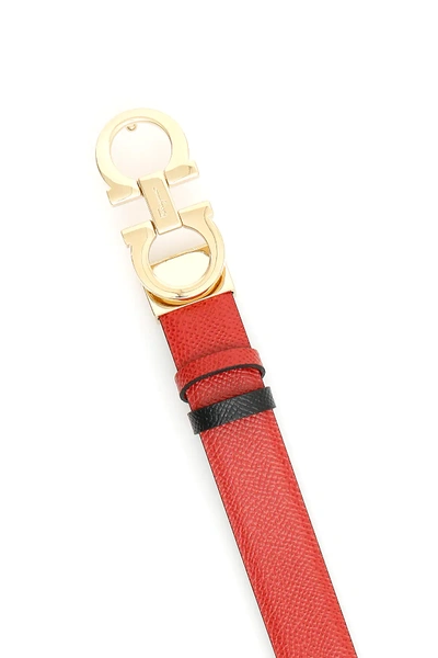 Shop Ferragamo Reversible Double Gancio Belt In Red,black