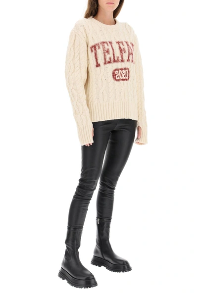 Shop Telfar Cable-knit Sweater With Logo In Beige,red