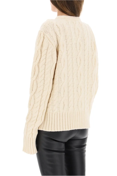 Shop Telfar Cable-knit Sweater With Logo In Beige,red