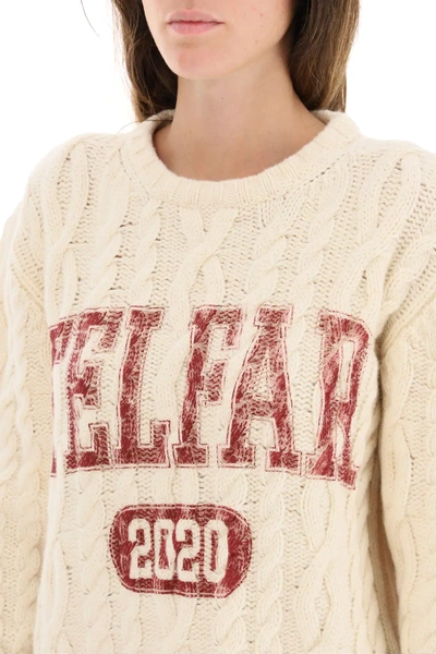 Shop Telfar Cable-knit Sweater With Logo In Beige,red