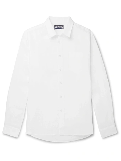 Shop Vilebrequin White Caroubis Linen Button Down Shirt