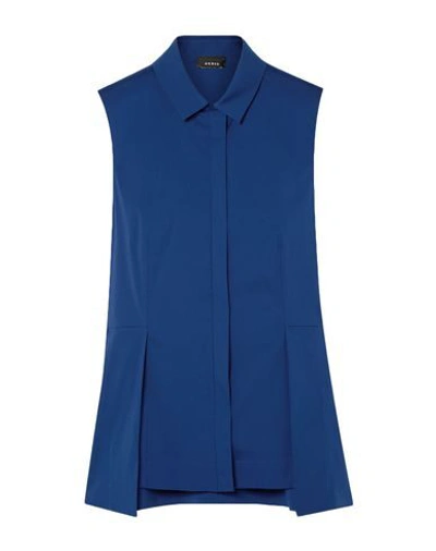 Shop Akris Woman Shirt Blue Size 2 Cotton, Polyamide, Elastane