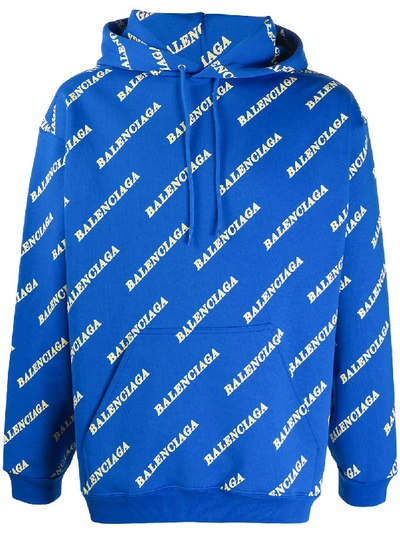 Shop Balenciaga All-over Logo-print Hoodie In Blue