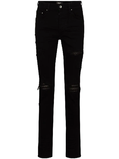 Shop Amiri Animation Quilted Slim-fit Jeans In Black
