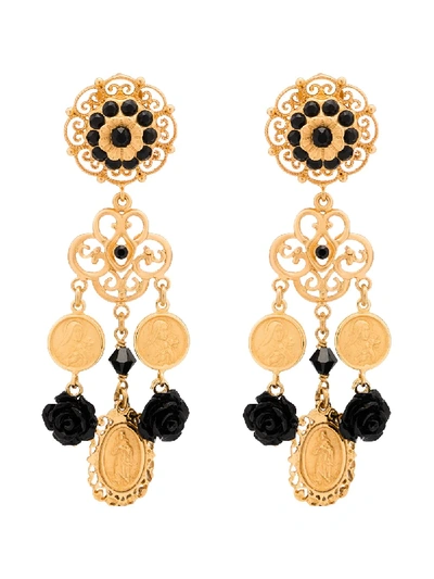 Shop Dolce & Gabbana Crystal Coin Drop Earrings In Gold