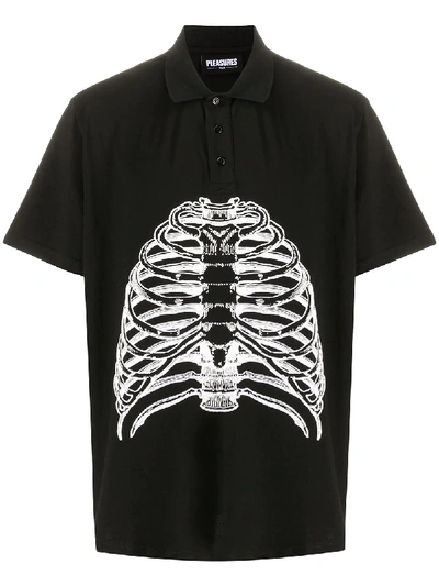 Shop Pleasures Ribcage Print Polo Shirt In Black