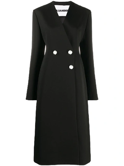 Shop Jil Sander Double-breasted Mid-length Coat In Black