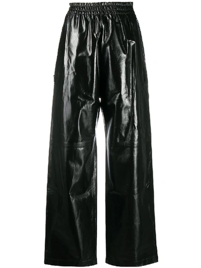 Shop Bottega Veneta Wide-leg Leather Trousers In Black