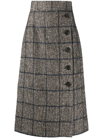 Shop Dolce & Gabbana Checked Tartan Wrap Skirt In Brown