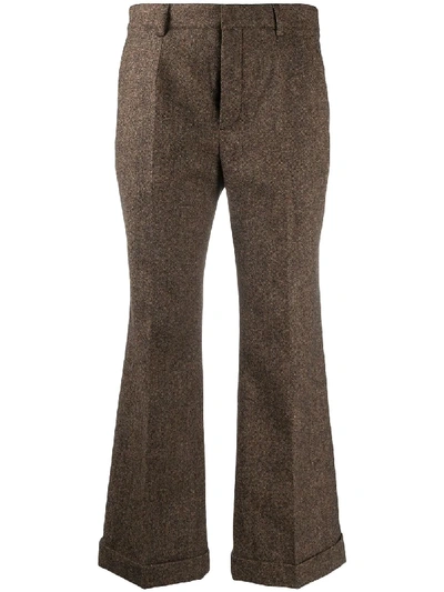 Shop Saint Laurent Cropped Flared Tailored Trousers In Brown