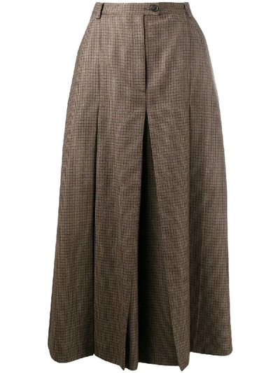 Shop Maison Margiela Check Pleated Mid-length Skirt In Brown