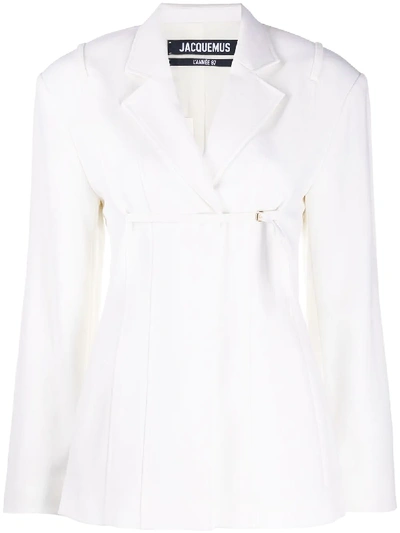 Shop Jacquemus Sauge Front Strap Blazer In White