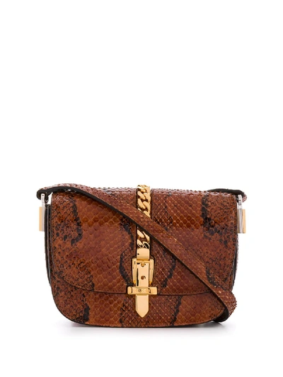 Shop Gucci Mini Sylvie 1969 Shoulder Bag In Brown