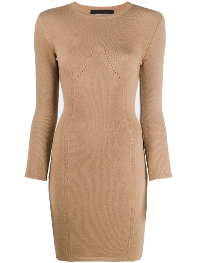 Shop Dsquared2 Knitted Long-sleeve Dress In Brown