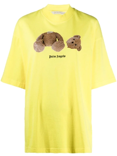 Shop Palm Angels Bear Motif Logo Print T-shirt In Yellow