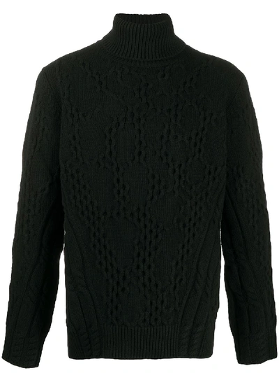 Shop Dondup Roll-neck Cable Knit Sweater In Black
