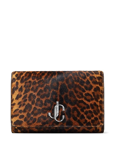 Shop Jimmy Choo Logo-print Varenne Clutch In Brown