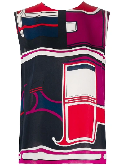 Pre-owned Hermes  Geometric Print Sleeveless Blouse In Red