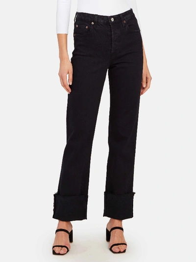 Shop Trave Berit High Rise Cuff Straight Leg Jeans In Black