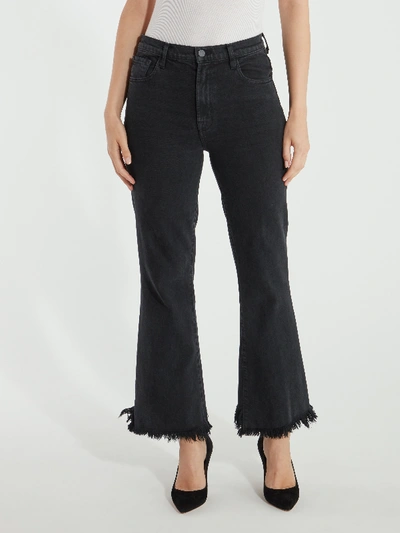 Shop J Brand Julia High Rise Frayed Flare Jeans In Black