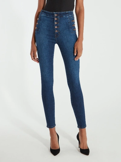 Shop J Brand Natasha Sky High Button Fly Skinny Jeans In Blue