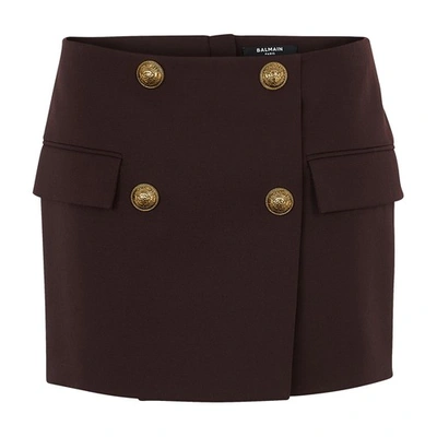 Shop Balmain 5 Button Skirt In 8kh Marron