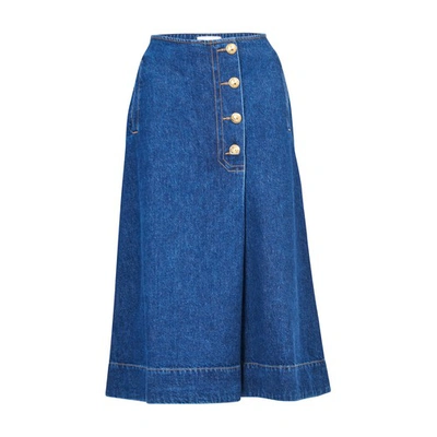 Shop Wales Bonner London Denim Skirt In Indigo