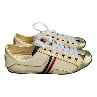 Pre-owned Dolce & Gabbana Leather Trainers In Beige