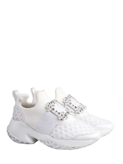 Shop Roger Vivier Sneaker Viv' Run Strass Buckle In White