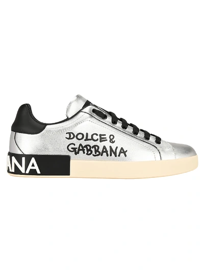 Shop Dolce & Gabbana Portofino Logo Sneaker In Silver