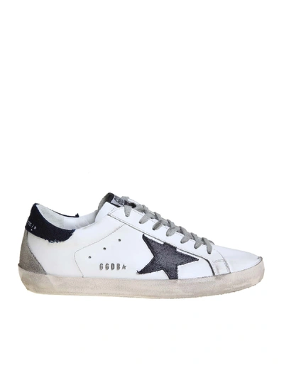 Shop Golden Goose Superstar Sneakers In White Leather In White/blue