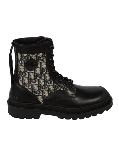 Shop Dior Leg Motif Logo Lace-up Boots In Black/beige