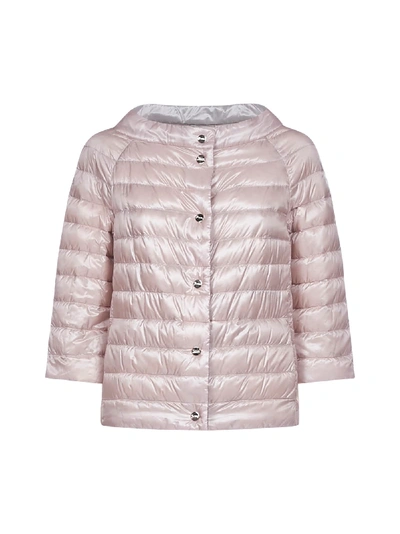 Herno Reversible Quilted Nylon Short Down Jacket In Rosa Candy Acciaio