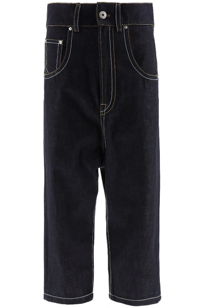 Shop Lanvin Drop Crotch Jeans In Navy Blue (blue)