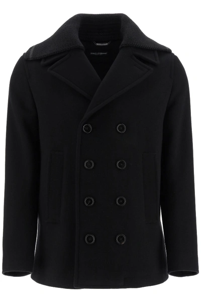 Shop Dolce & Gabbana Peacoat With Wool Collar In Nero (black)
