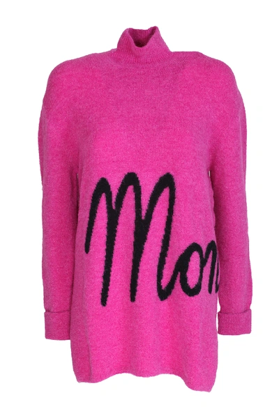 Shop Moncler Maxi Turtleneck Sweater In Fuxia