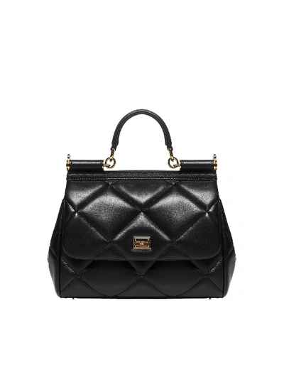 Shop Dolce & Gabbana Sicily Medium Quilted Leather Bag In Nero