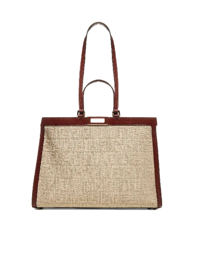 Shop Fendi Ff Logo Fabric And Leather Tote Bag In Corda + Praline + Os