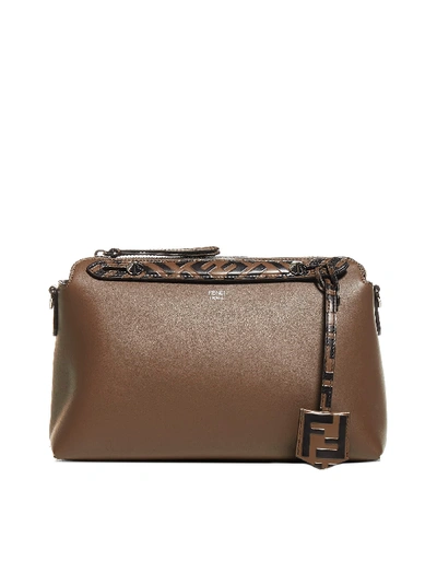 Shop Fendi By The Way Ff Logo Leather Medium Bag In Maya + Nero + Palladio