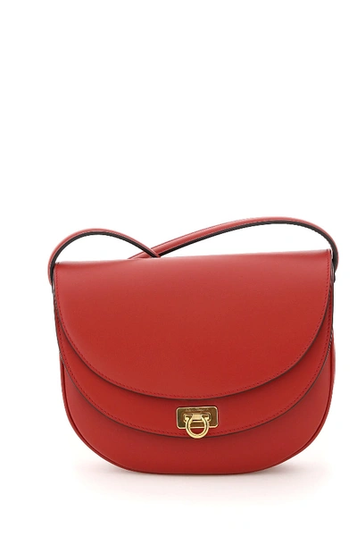 Shop Ferragamo Gancini Double Flap Crossbody Bag In Rosso (red)