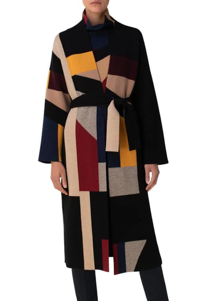 Shop Akris Belted Reversible Sweater Coat In Multicolor-black