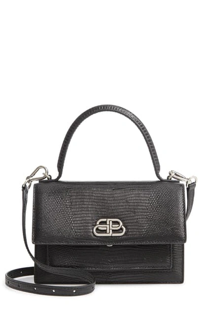 Shop Balenciaga Extra Small Sharp Lizard Embossed Patent Leather Shoulder Bag In 1000 - Black